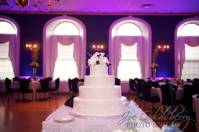Ericka & Mark's wedding cake took center stage with uplighting enhancement. 